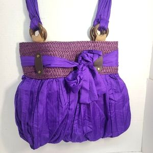 Over The Shoulder Lightweight Pocketbook, Fabric, Wood,Bow, Zipper, Plea…